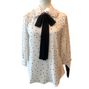 E A M POLKA DOT BLOUSE BOW COLLAR MEDIUM IVORY NEW